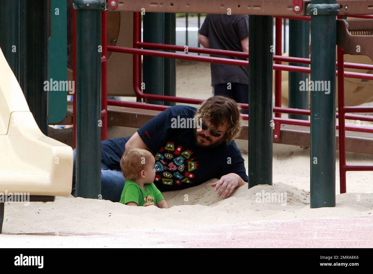 'Kung Fu Panda' star Jack Black spends some time with two-year-old son Samuel Jason Black in a park. The two play in the sand and little Samuel enjoyed running around the park with Jack following closely behind. Los Angeles, CA. 9/1/08. Stock Photo