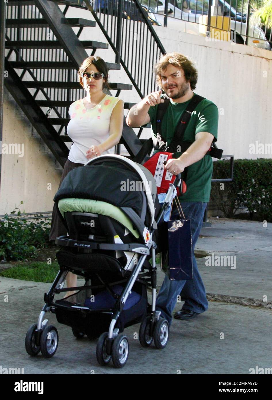 Exclusive!! Jack Black plays Mr Mom as he and wife Tanya take 2 month old  son Samuel Jason for a stroll around the neighbourhood in Beverly Hills,  Ca, 8/5/06 Stock Photo - Alamy