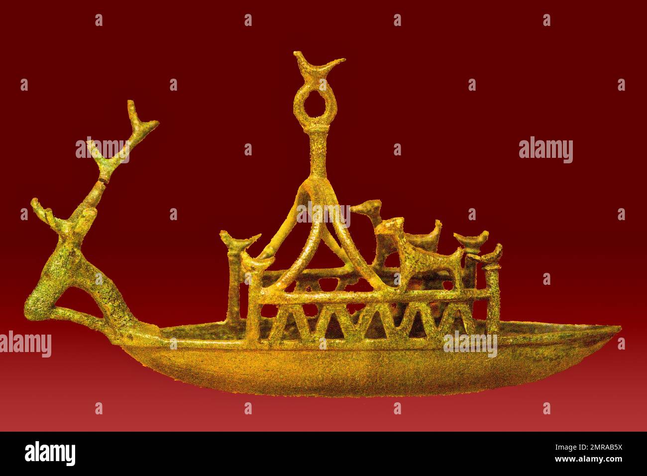 Nuraghic bronze boat with deer head sculpture, Museo Archeologico Nazionale, Cagliari, Sardinia, Italy, Europe Stock Photo