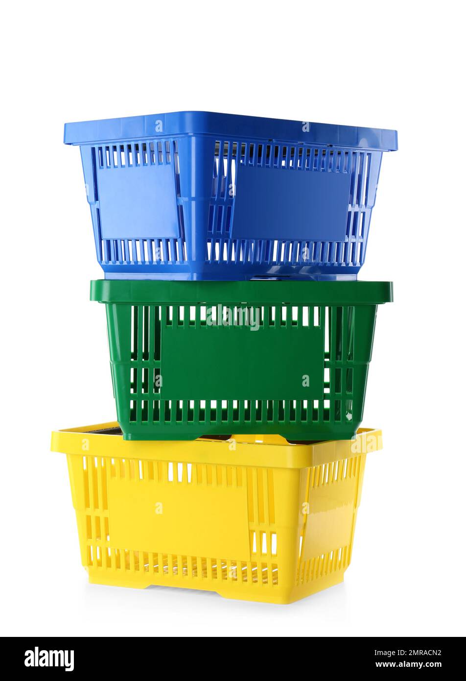 Color plastic shopping baskets isolated on white Stock Photo Alamy