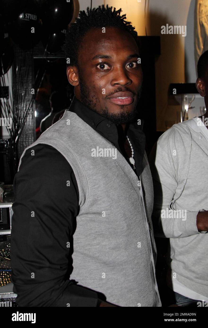 Footballer Michael Essien arrives to the Jada Styles launch party.  Jada Styles is a London-based image consulting, styling and personal online shopping hub for a select members-only group. London, UK. 05/04/10. Stock Photo