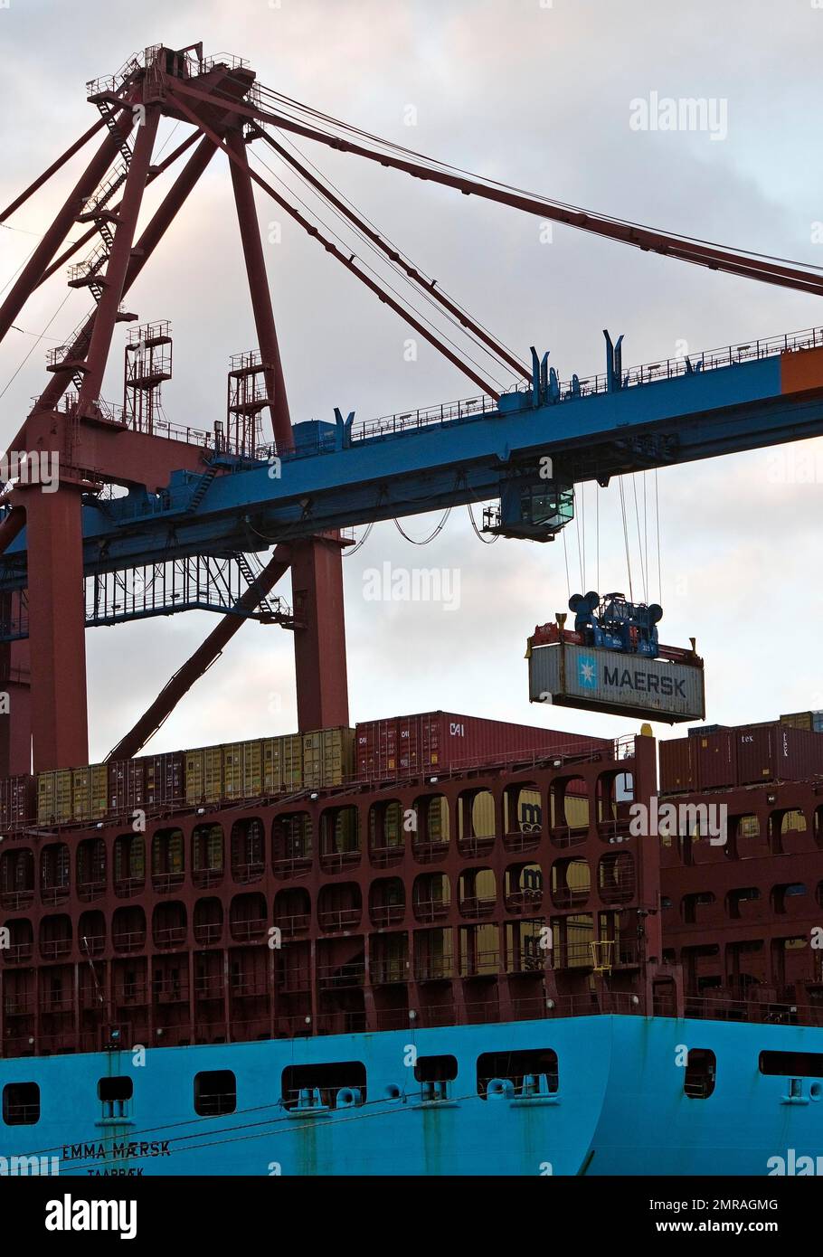 Container being loaded onto a container ship at the container gantry ...