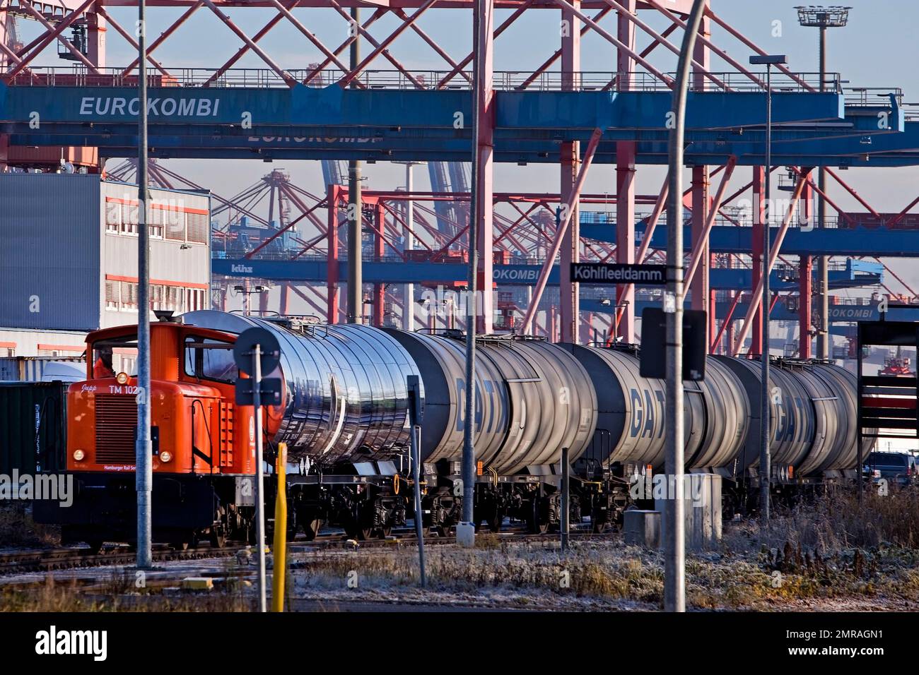 Locomotive transporting goods by rail, Eurokombi, Port of Hamburg ...
