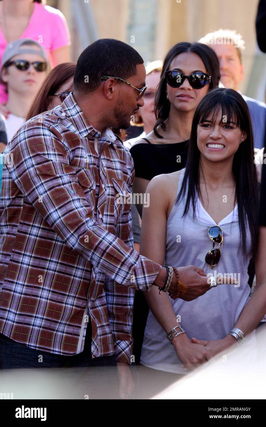 Laz Alonso and Michelle Rodriguez at James Cameron's Hollywood Walk of Fame Star ceremony in
