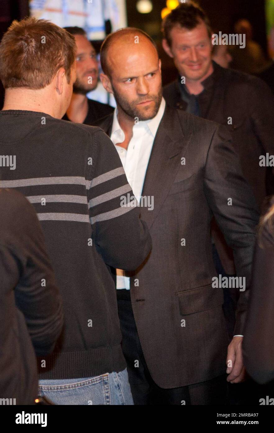 Jason Statham arrives in a 1970 vintage Jaguar at Hollywood for