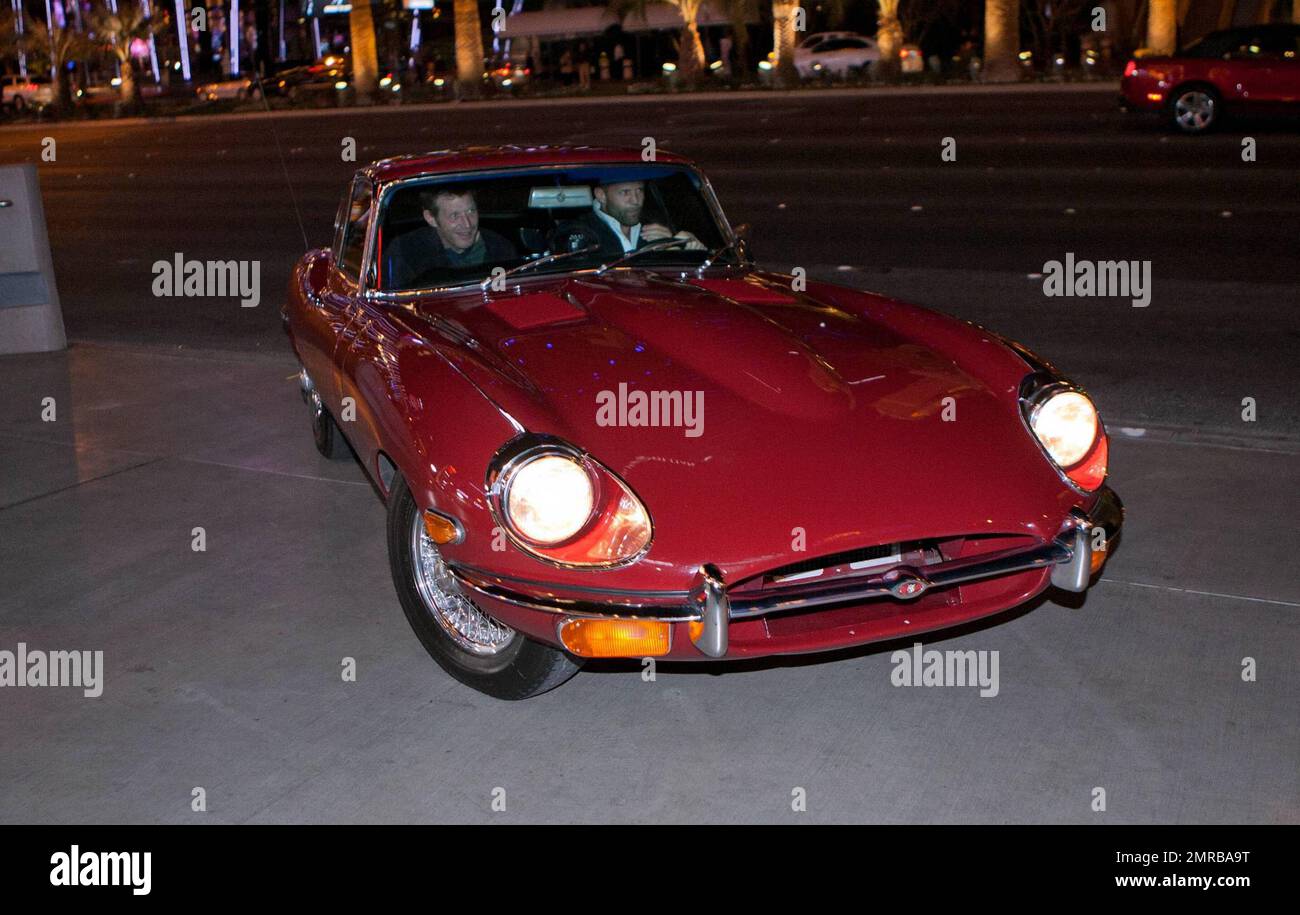Jason Statham arrives in a 1970 vintage Jaguar at Hollywood for
