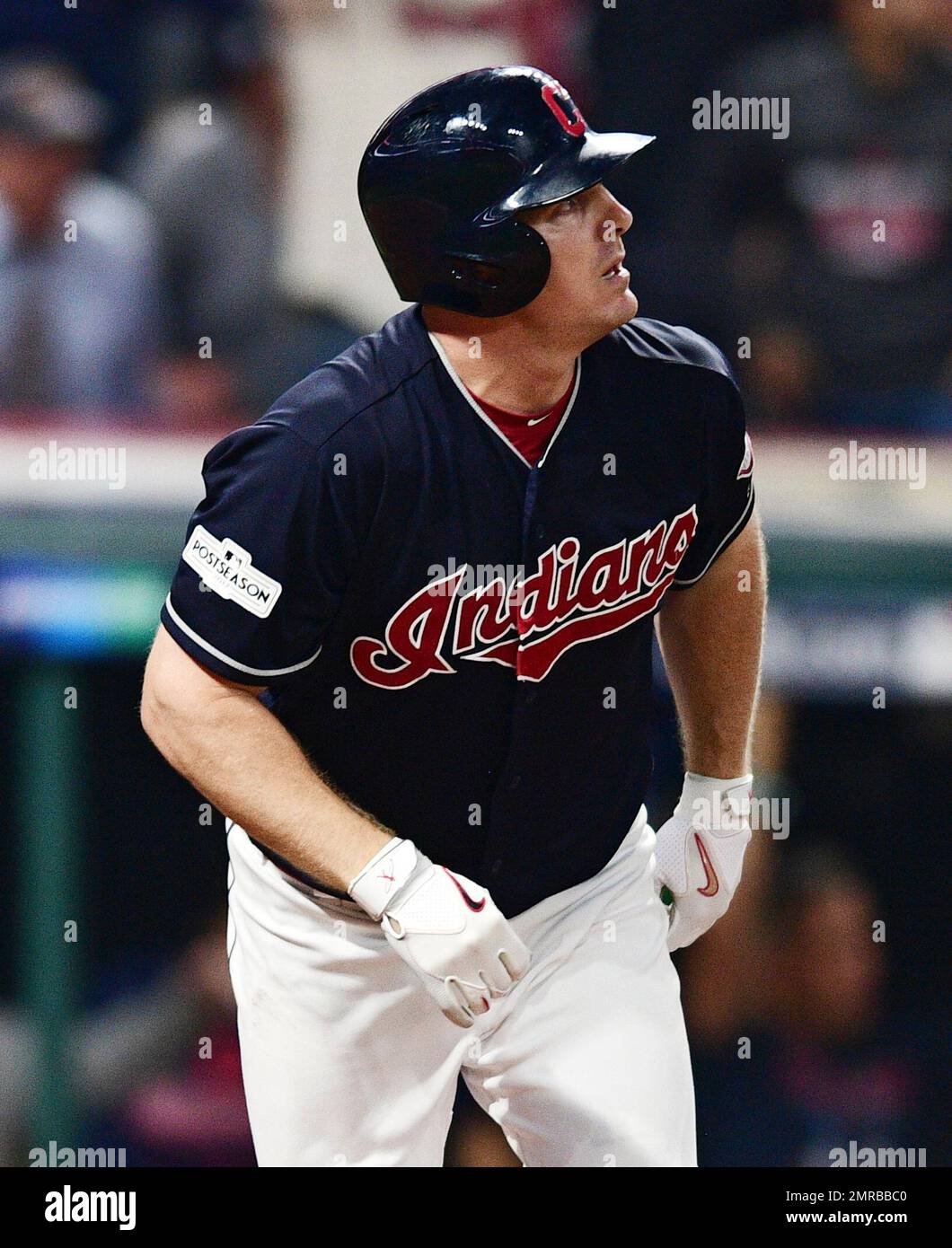 Cleveland Indians' Jay Bruce watches an RBI single off Tampa Bay