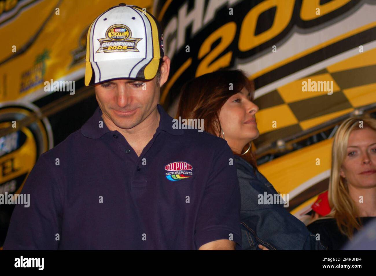 Race car driver Jeff Gordon and wife at the Ford 400 NASCAR NEXTEL Cup
