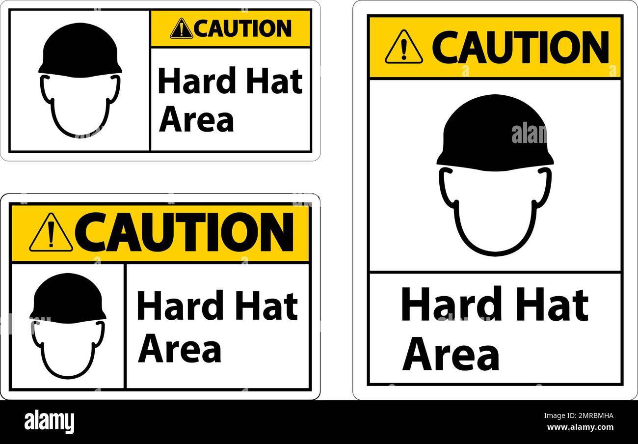 Caution Hard Hat Protection Required Area Sign On White Background