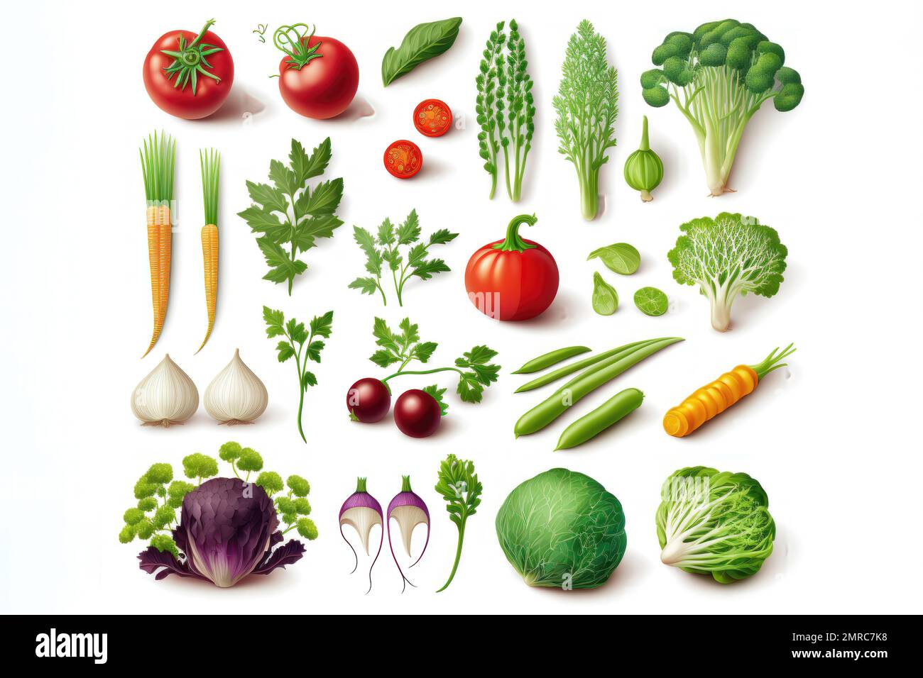 This illustration set features a variety of fresh and delicious