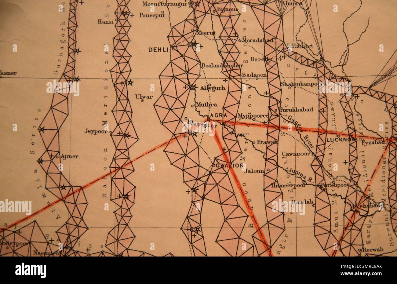 A detail of the 'Great Trigonometrical Map of India', left, showing the ...