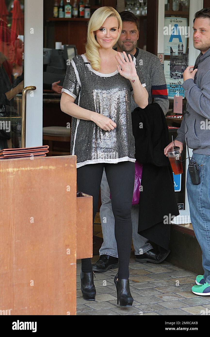 Actress Jenny McCarthy is seen out ant about doing some possible holiday  shopping at The Grove Shopping Center in a silver sequin top with black  leggings and black ankle boots. It's been