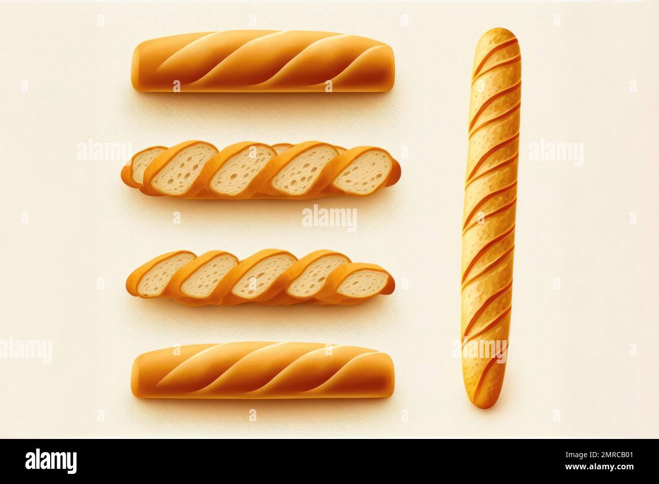 This illustration set features a variety of delicious breads from