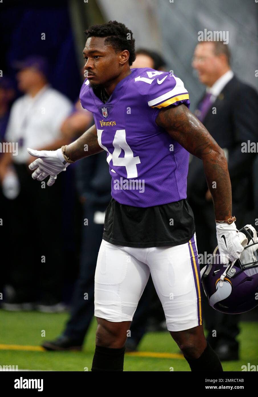 Minnesota Vikings wide receiver Stefon Diggs walks on the field before an NFL football game