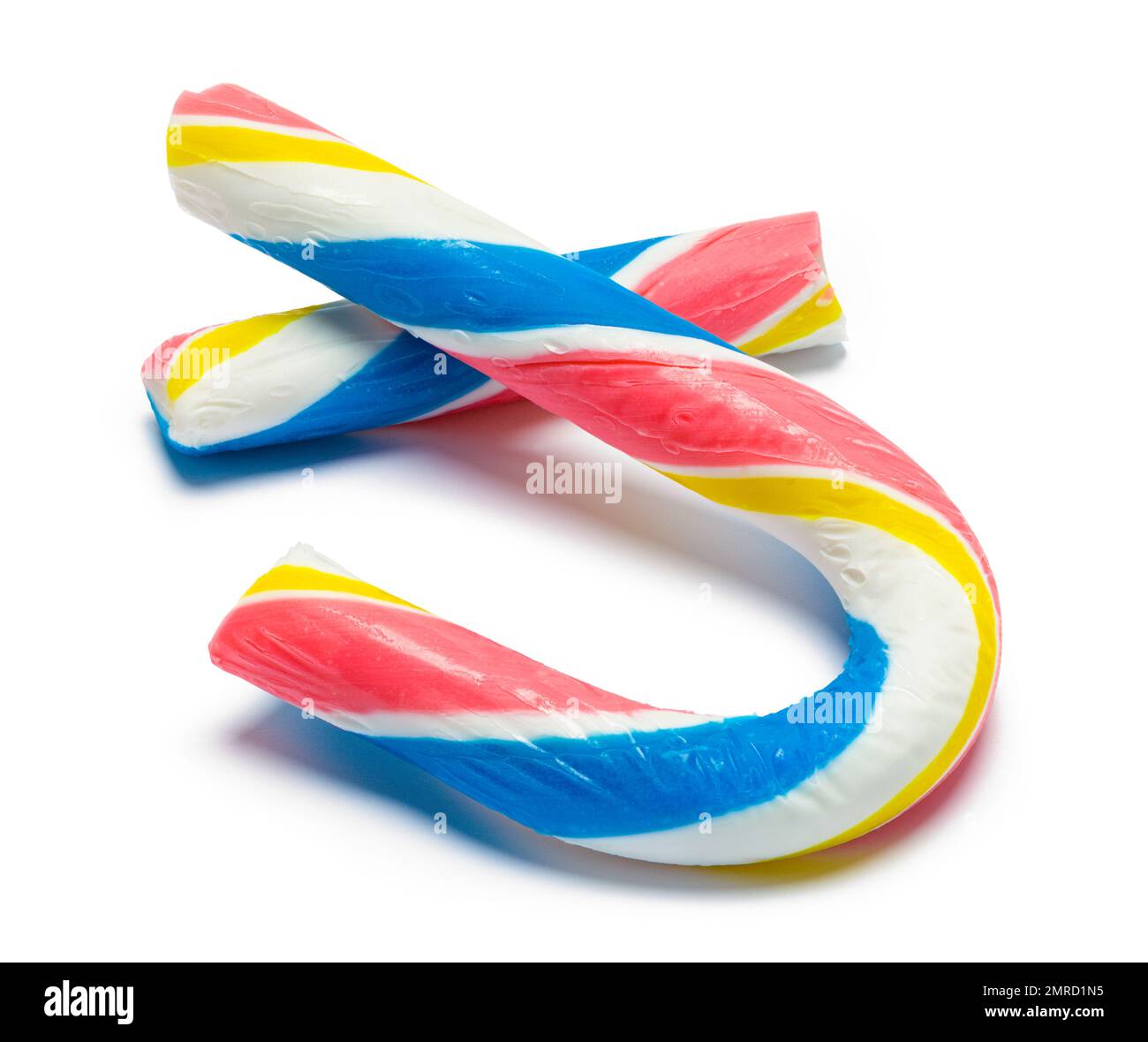 Broken Candy Cane Cut Out on White. Stock Photo