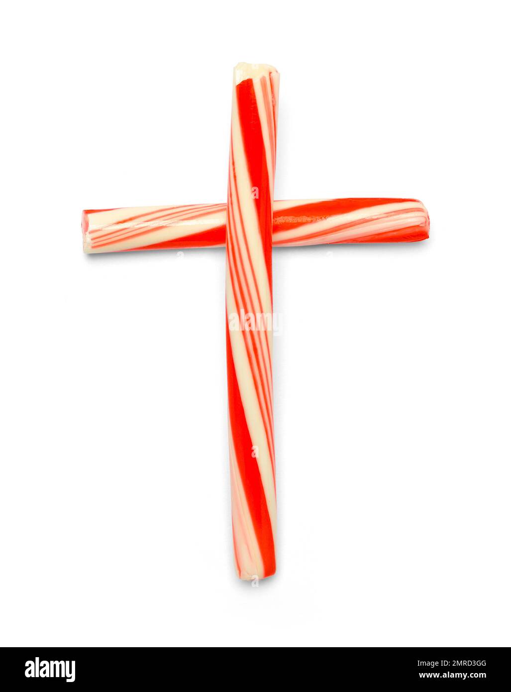 Candy Cane Cross Cut Out On White. Stock Photo