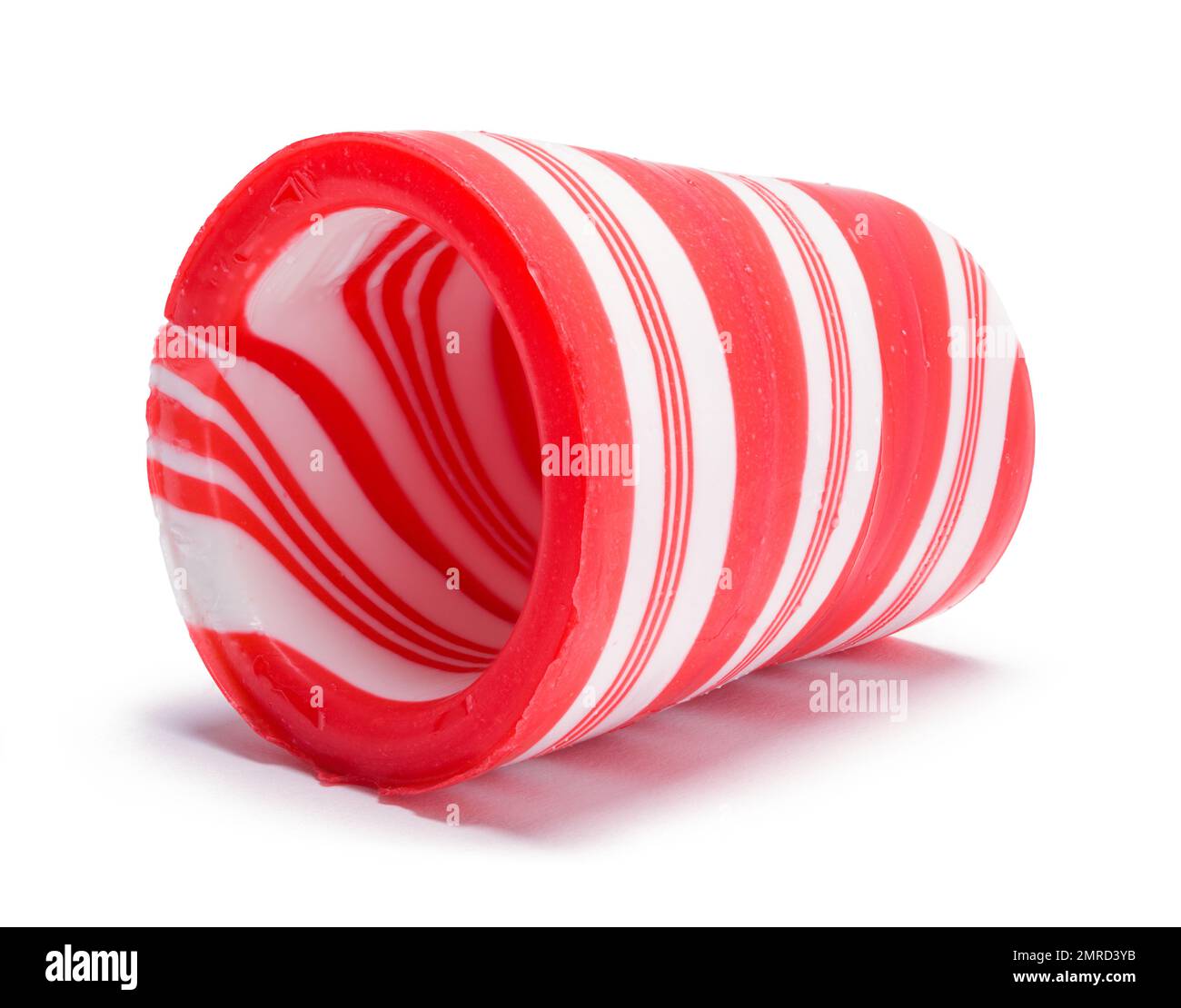 Peppermint Candy Cane Roll Cut Out on White. Stock Photo