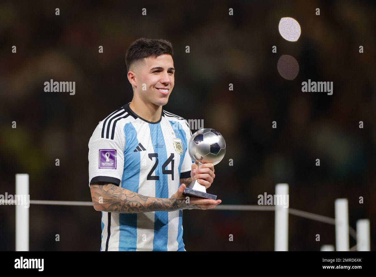 Enzo Fernandez (Argentina) seen during the FIFA World Cup Qatar 2022 Final match between Argentina and France at Lusail Stadium. Final score: Argentina 3:3 (penalty 4:2) France. Stock Photo