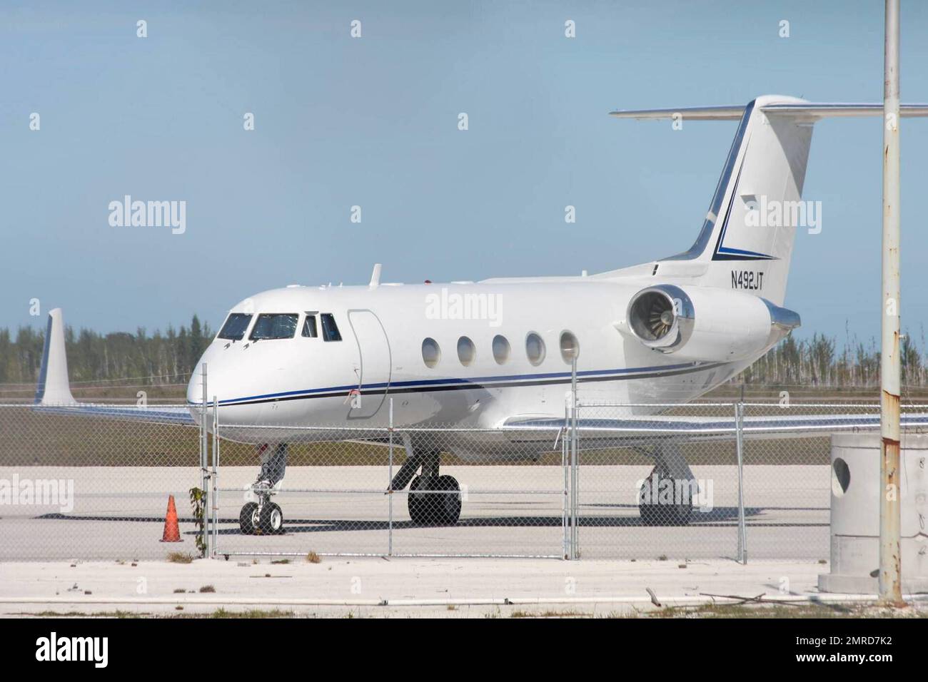 General views of John Travolta's jet at the Grand Bahama International Airport. John Travolta's son, Jett, will reportedly be taken to the Restview Memorial Mortuary and Crematorium in the Bahamas. A local viewing will be held before he is flown to the U.S. for burial on Tuesday. Jett Travolta reportedly suffered a seizure and died after hitting his head on a bathtub during a family vacation in Freeport, Bahamas. 1/3/09. Stock Photo