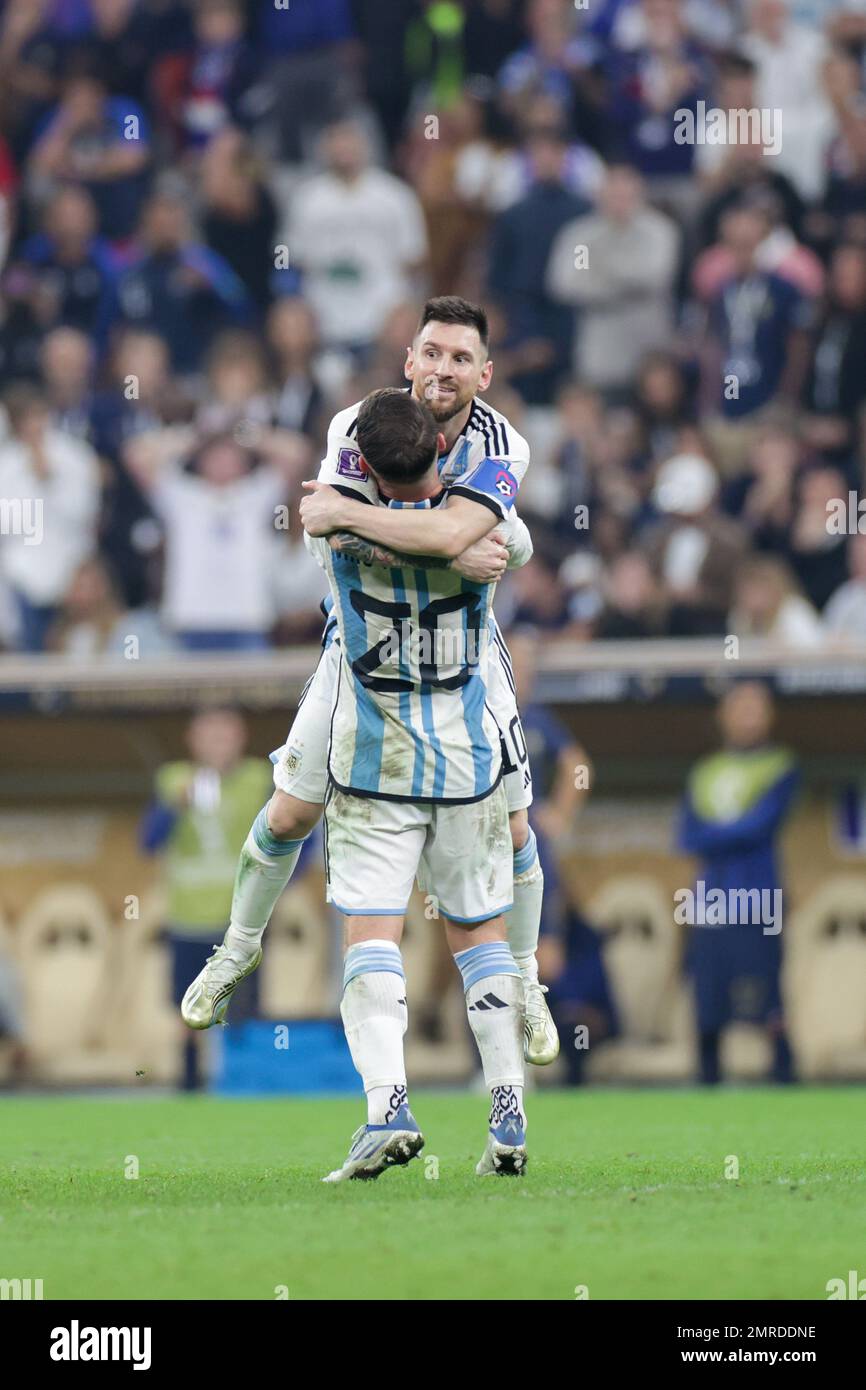 Lionel Messi, Alexis Mac Allister (Argentina) celebrate after scoring a
