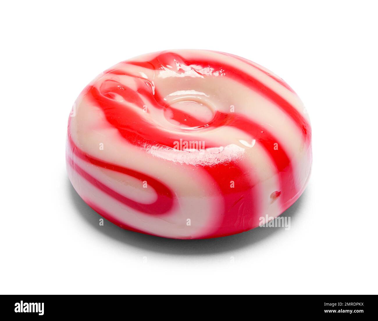 Red and White Peppermint Candy Cut Out on White. Stock Photo