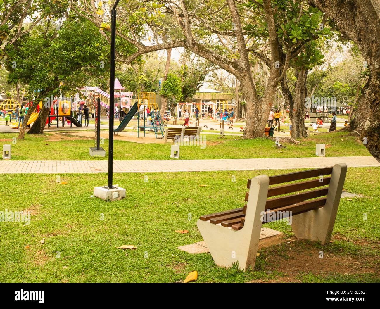 best way to relax. bench at park with beautiful view.galle, sri lanka
