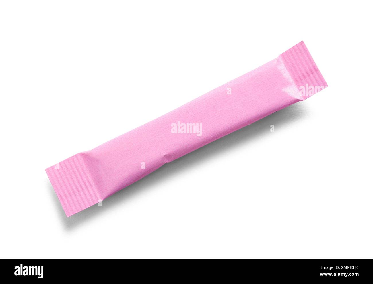 Pink Sugar Packet Cut Out On White. Stock Photo