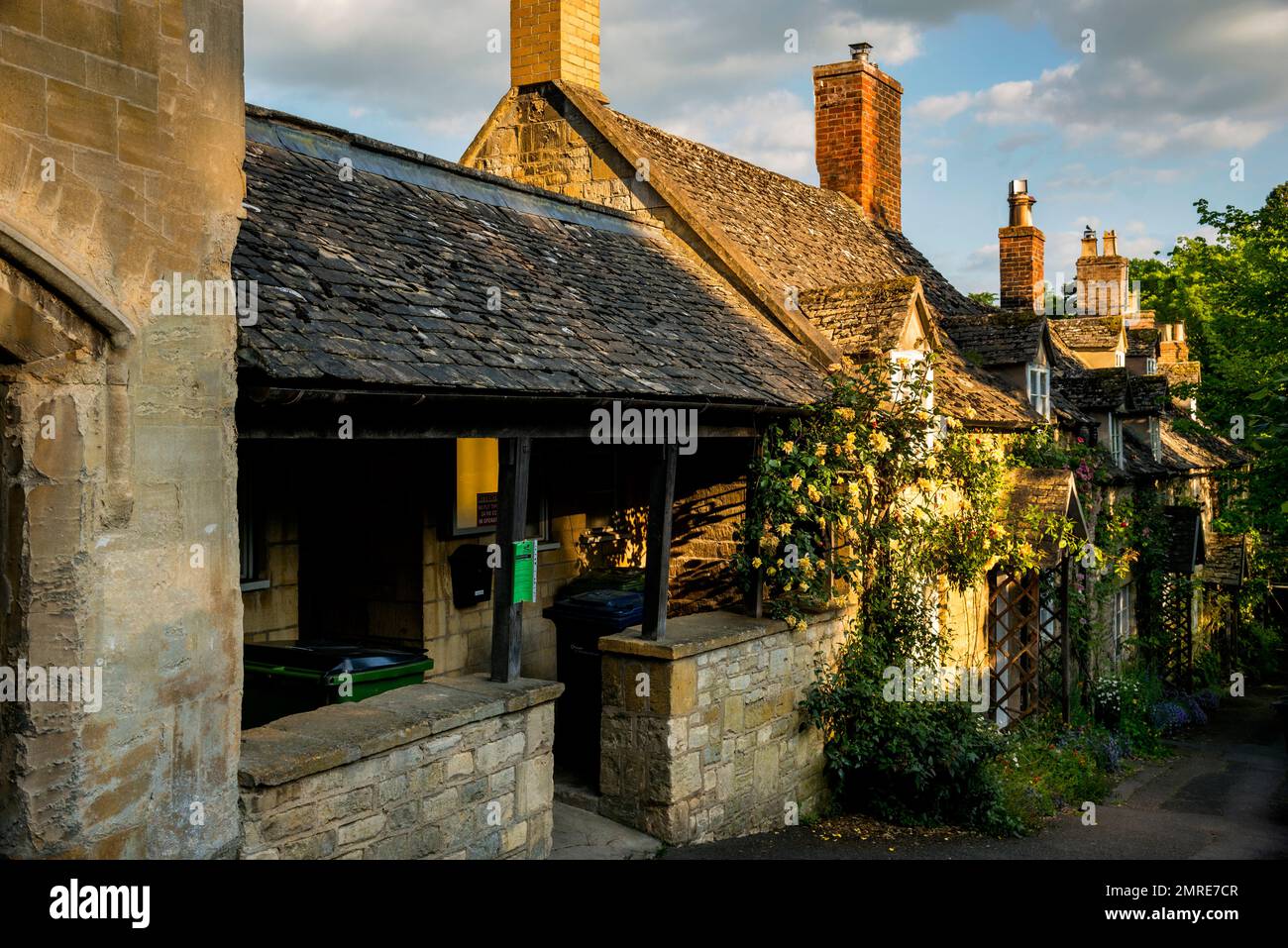 Terraced cottages on Vineyard Street in England, a charming village in the Cotswolds
