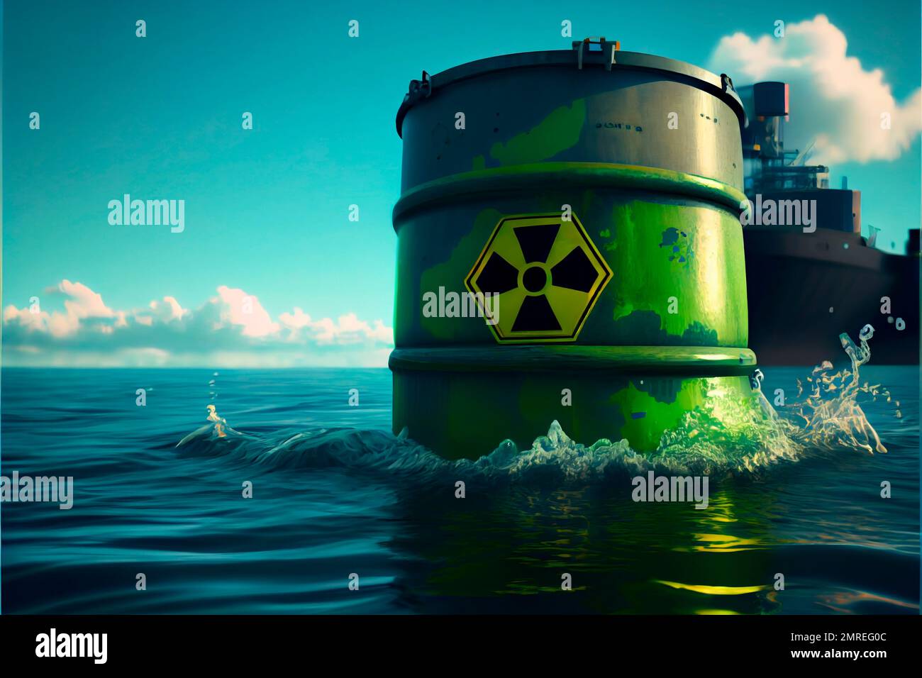 An AI generated illustration of nuclear toxic waste dumped at sea