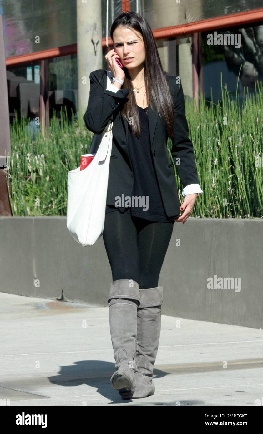 EXCLUSIVE!! "Chuck" star Jordana Brewster chats on her cellphone as she  leaves the Newsroom in Los Angeles, CA. 11/19/09 Stock Photo - Alamy