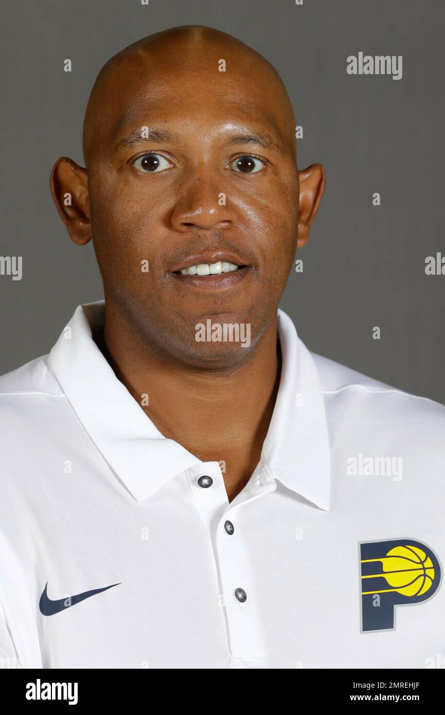 Indiana Pacers assistant coach Popeye Jones poses during the NBA basketball team's media day in Indianapolis, Monday, Sept. 25, 2017. (AP Photo/Michael Conroy) Stock Photo