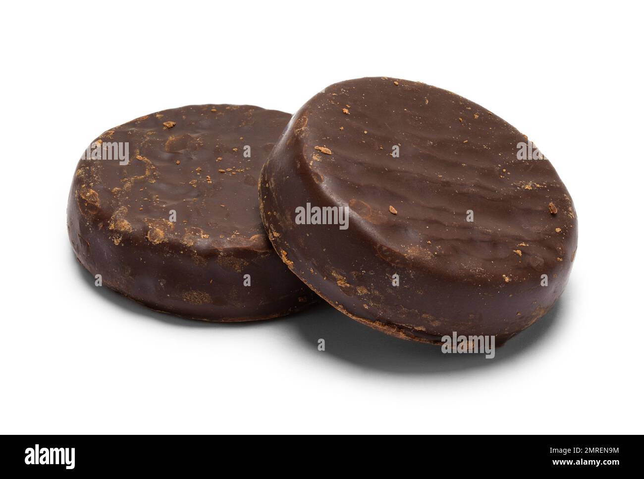 Two Round Cookies Two Round Chocolate Covered Cookies Cut Out on White Stock Photo - Alamy
