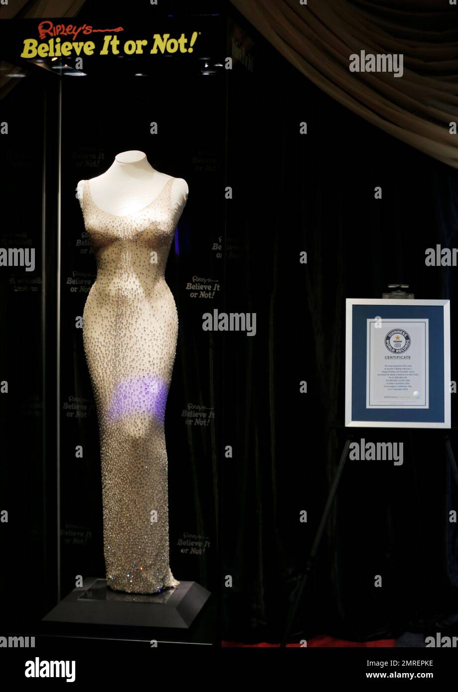 The dress Marilyn Monroe wore while singing Happy Birthday to President Kennedy in 1962 on Friday Sept. 22 2017 in Grand Prairie Texas. Ripley s recently paid 5 million for the dress making