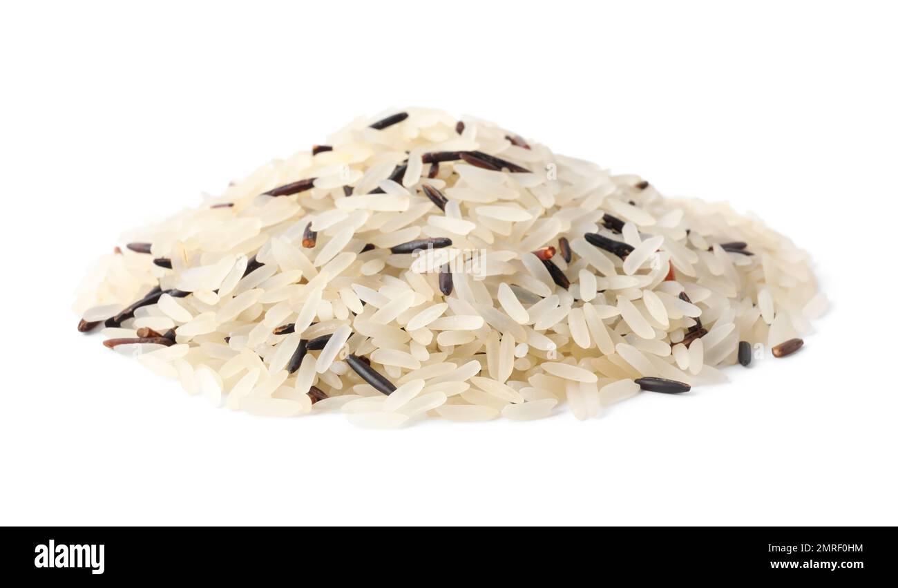 Mix of brown and polished rice isolated on white Stock Photo - Alamy