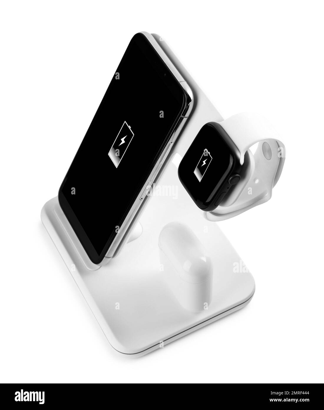 Set of gadgets charging with wireless pad isolated on white, above view Stock Photo Alamy