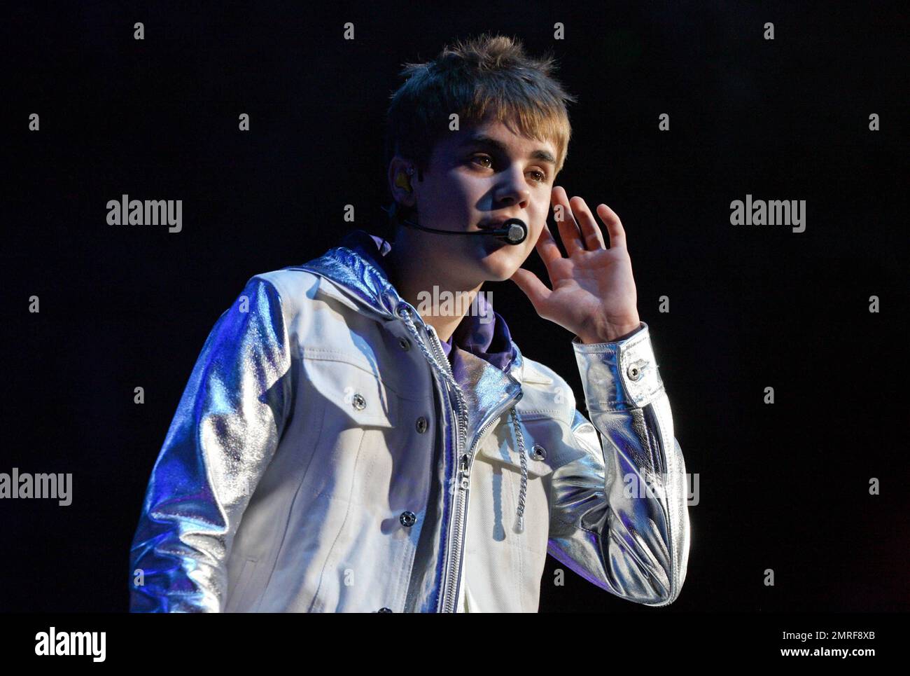 Teen heartthrob Justin Bieber performs live in concert at the O2 Arena on  the day of his new video's release. The video, filmed with country  superstars Rascal Flatts, is for the song "