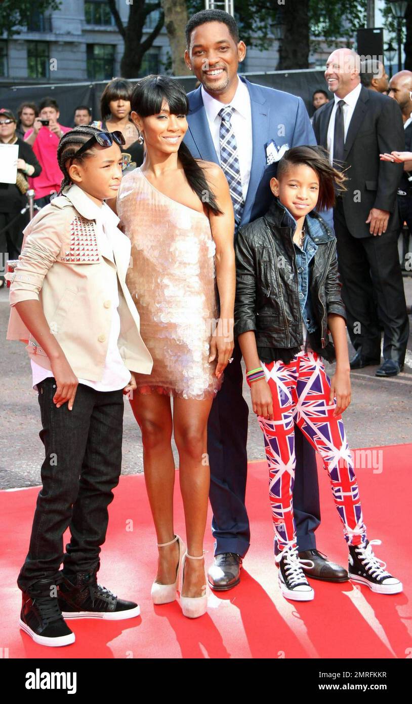 Jaden Smith, Jada Pinkett Smith, Will Smith and Willow Smith arrive for the  UK premiere of "The Karate Kid" held at Odeon Leicester Square. Young and  fashionable Jaden Smith, the star of