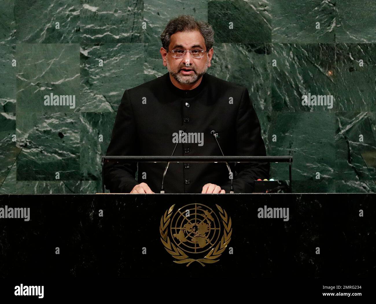 Prime Minister of Pakistan Shahid Khaqan Abbasi addresses the United ...
