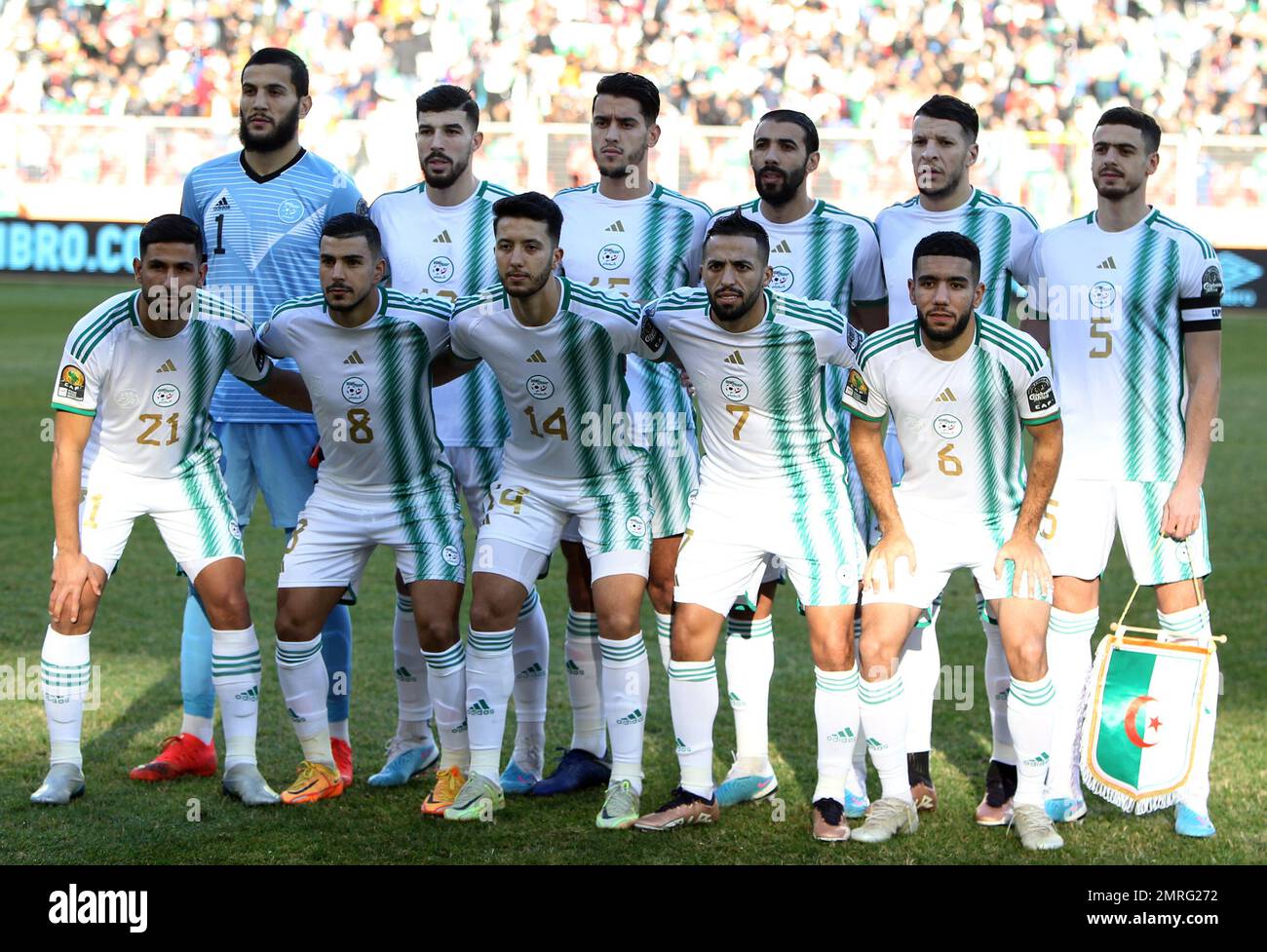 Oran. 1st Feb, 2023. Algeria's starters pose for a group photo before