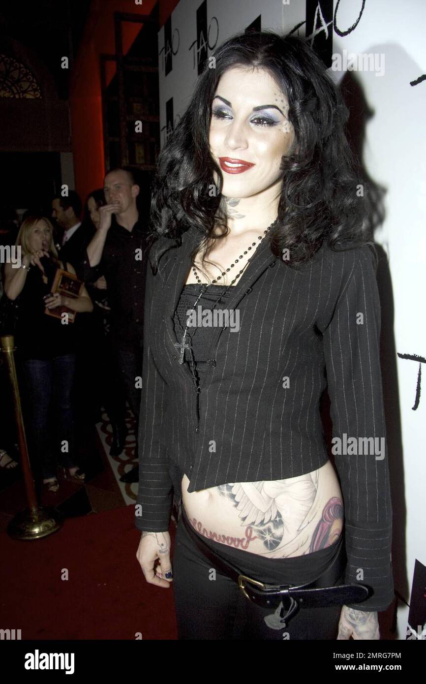 Kat Von D of the reality show "LA Ink" walks the red carpet at Tao Las  Vegas at the party celebrating the launch of her new book "High Voltage  Tattoo," named after