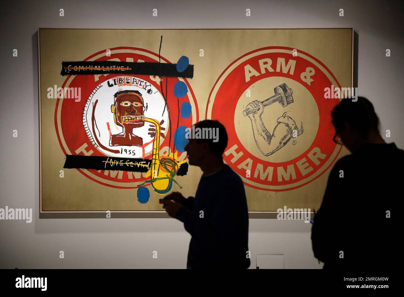 The JeanMichel Basquiat and Andy Warhol collaborative piece "Arm and Hammer II", is displayed