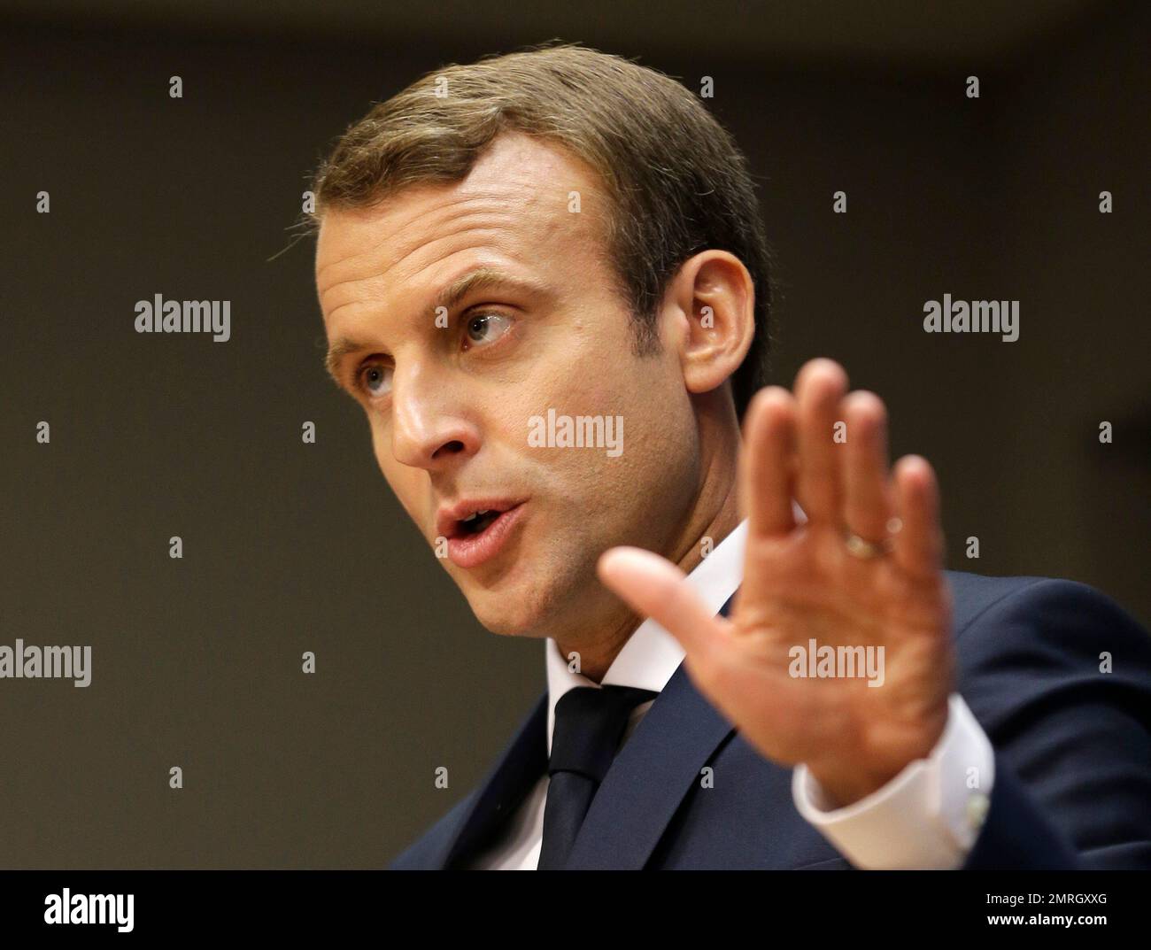 French President Emmanuel Macron Speaks To Reporters During A News