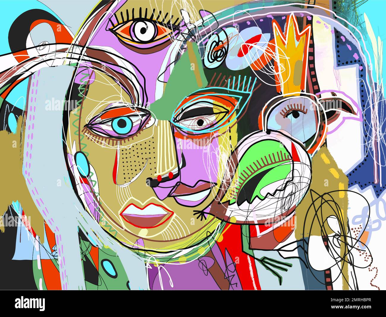 Abstraction Contemporary Art Of Portrait Human Face And Bird Digital Artwork Abstract Vector 9318