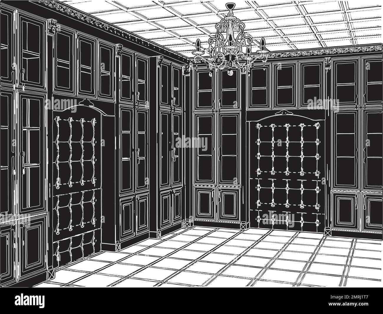 Antique Bookcase Room Vecto Stock Vector Image & Art Alamy