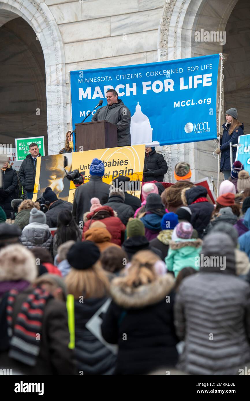 St. Paul, Minnesota. Annual Pro life abortion rally.  The 2023 MCCL March for Life takes an opportunity to tell elected officials that unborn children Stock Photo