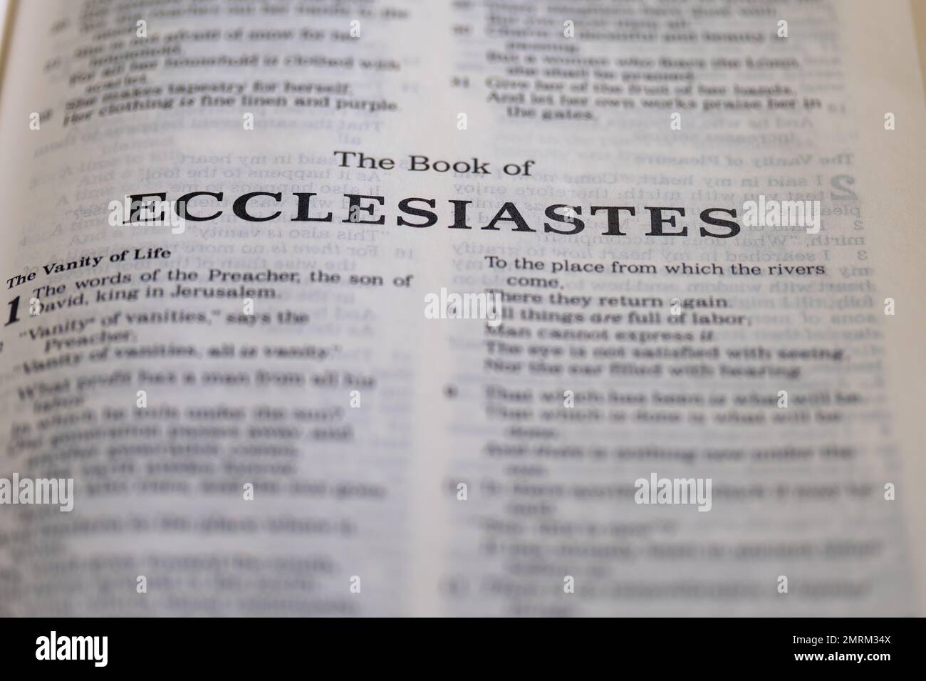 A closeup of the book of ecclesiastes in holy bible stock photo alamy