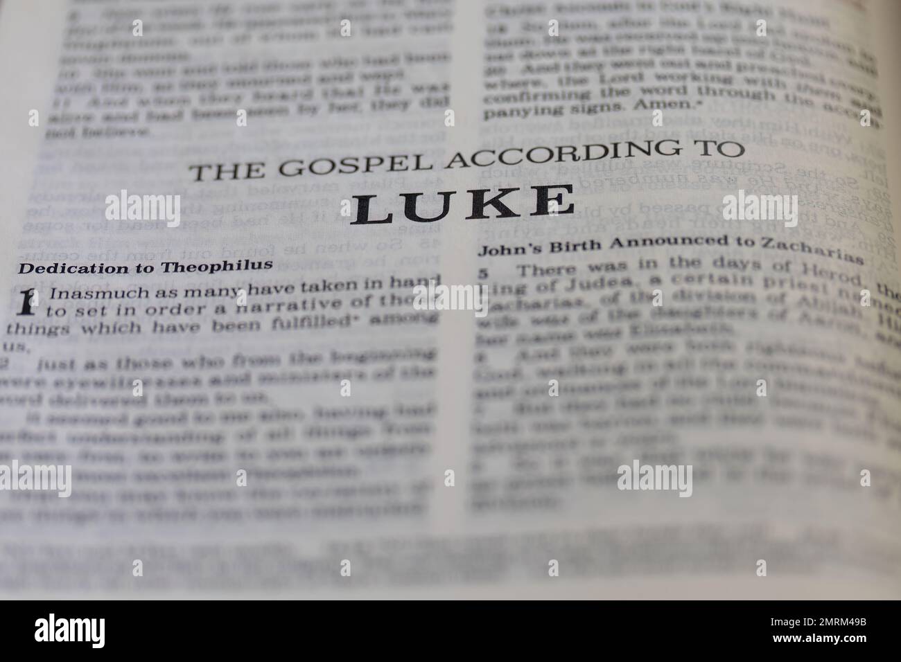 A Closeup Of "The Gospel According To Luke" In Holy Bible Stock Photo ...