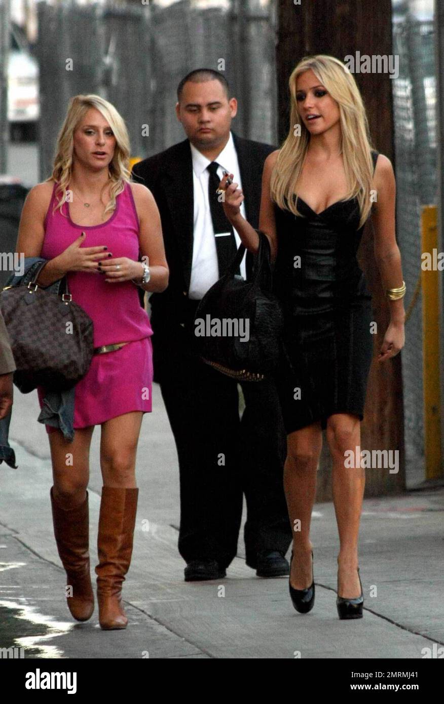 Kristin Cavallari wears a tight-fitting black dress and carries a matching  handbag as she leaves the "Jimmy Kimml Live!" studios with a friend and a  bodyguard. Cavallari made an appearance on the