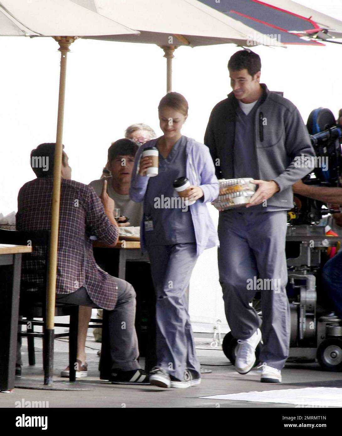Ashton Kutcher and Natalie Portman film scenes for Friends With Benefits in Los Angeles, CA. 5