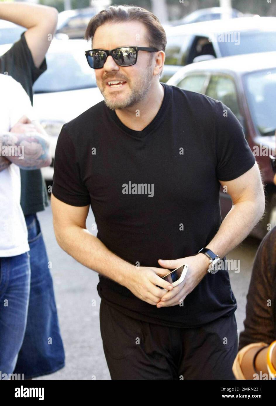 A fit looking Ricky Gervais, a far cry different from his "The Office